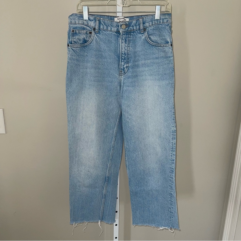 Reformation Straight Leg Raw Hem Jeans Size 28 Montauk Light Wash High Rise